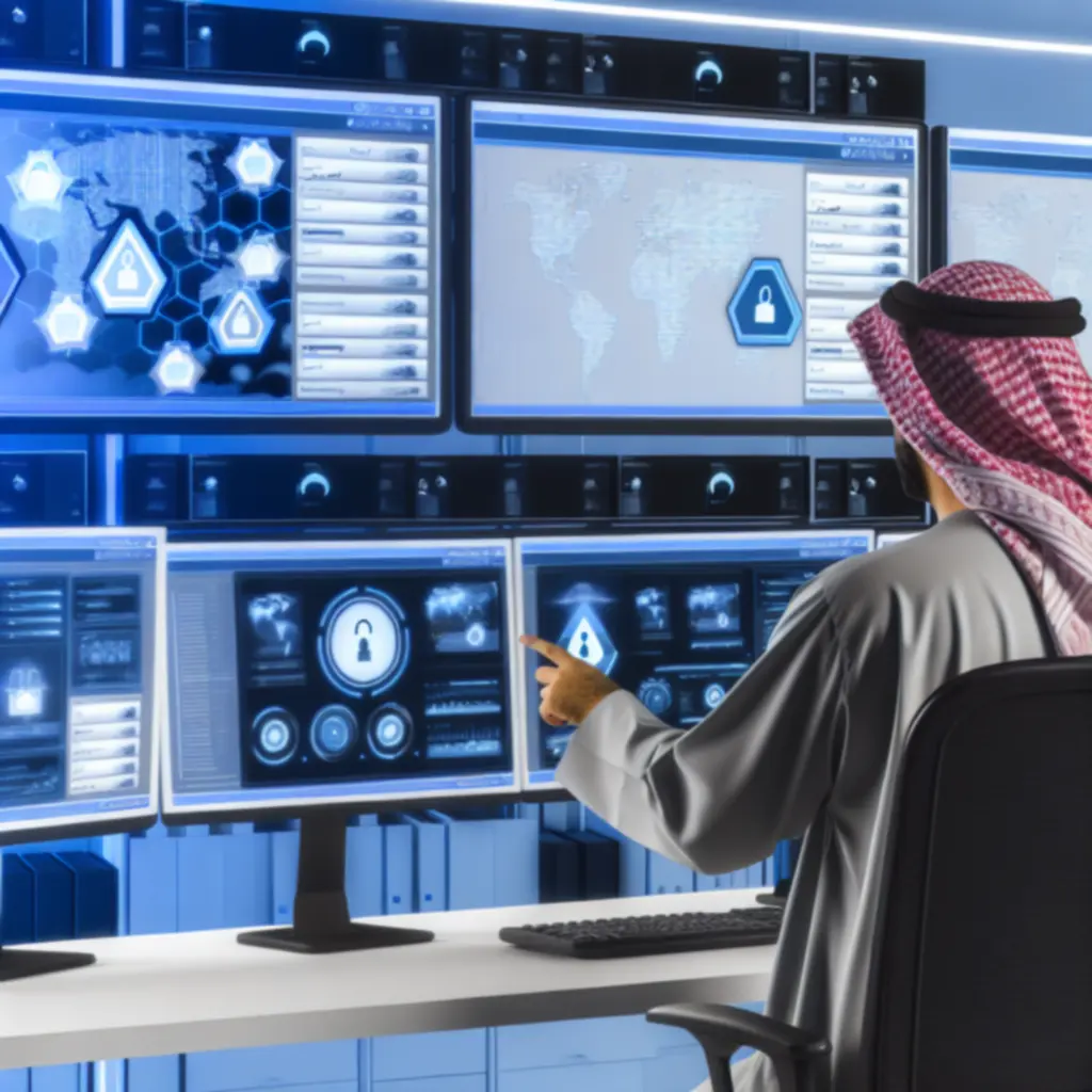 Specjalista ds. cyberbezpieczeństwa monitorujący systemy firmowe